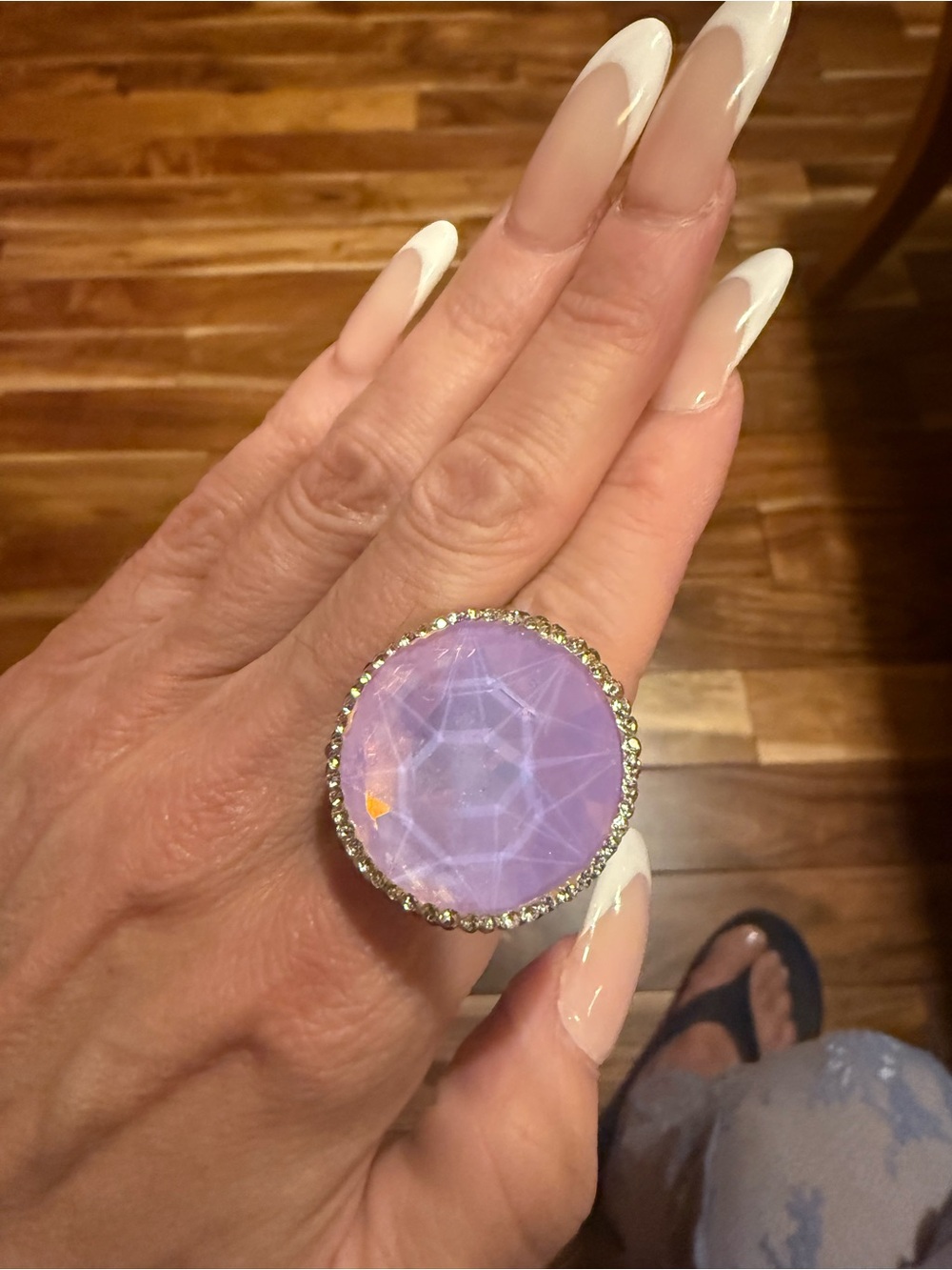 New Lavender AB Crystal Statement Ring in Gold Tone ADJUSTABLE gemstone purple